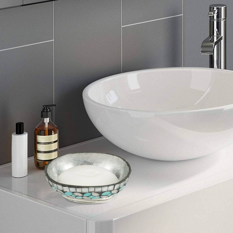 Porte-savon Oneita pour comptoir de salle de bain, douche et cuisine | Mosaïque / acier