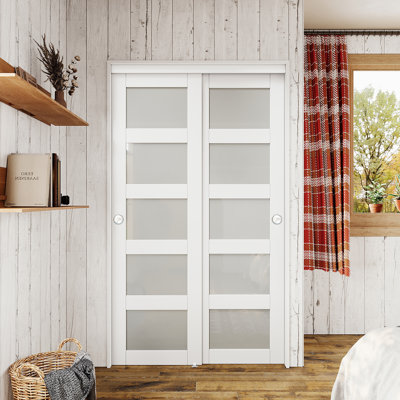 48" x 80" Frosted Glasses Pantry Sliding Closet Doors With Hardware & Handles(Assembly Required)