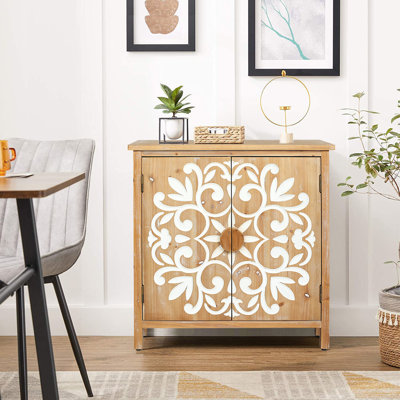 Armoire décorative rustique en bois avec portes sculptées florales, armoire de rangement à 2 portes pour le salon, le vestibule, la salle à manger, le buffet