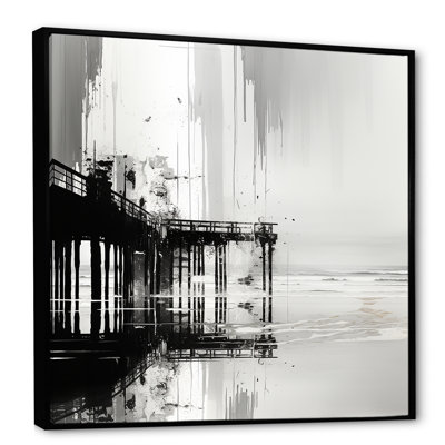 Minimalisme, noir et blanc, jetée, paysage II, sur toile