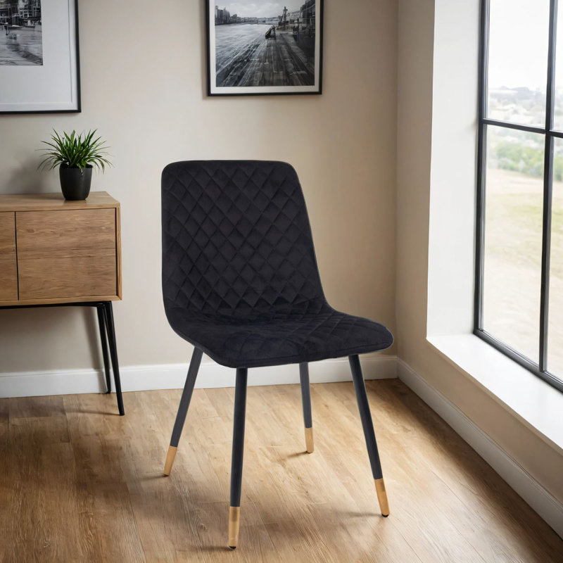 Plushore Luxury Velvet Dining Chair With Gold Tipped Black Legs, Black, 6