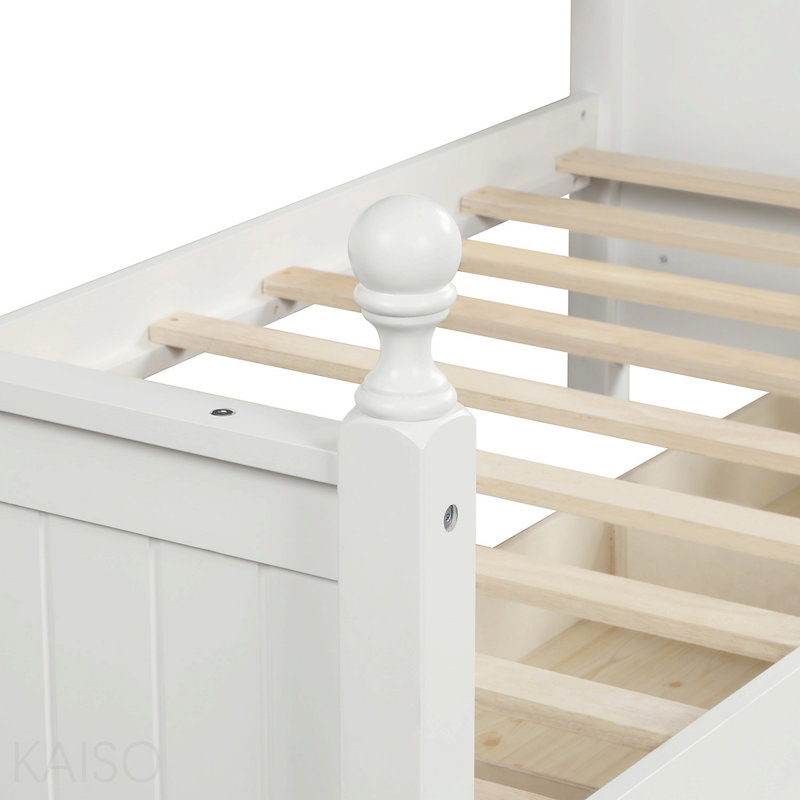 Lit de jour en bois avec trois tiroirs, lit de jour simple, sans sommier, blanc