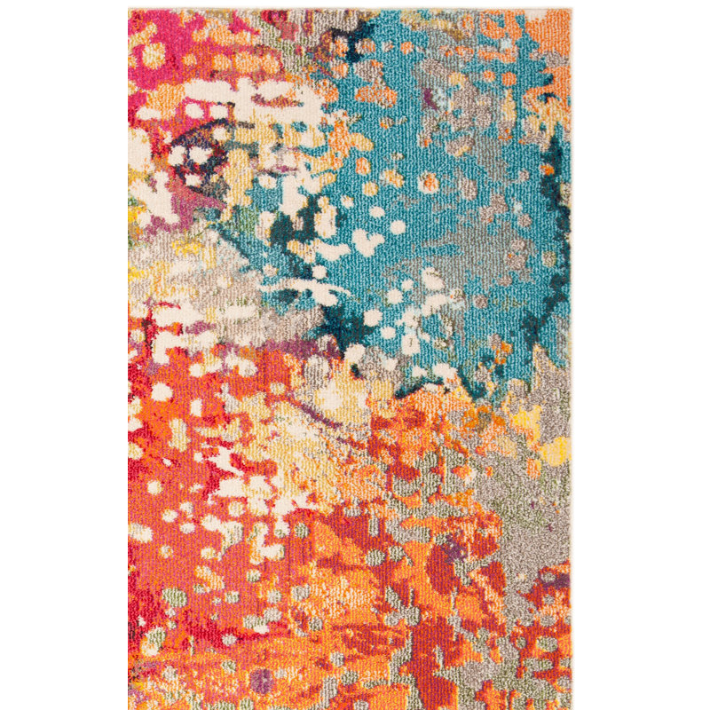 Tapis ivoire / multicolore à motif abstrait Felty, Carré 11 pi