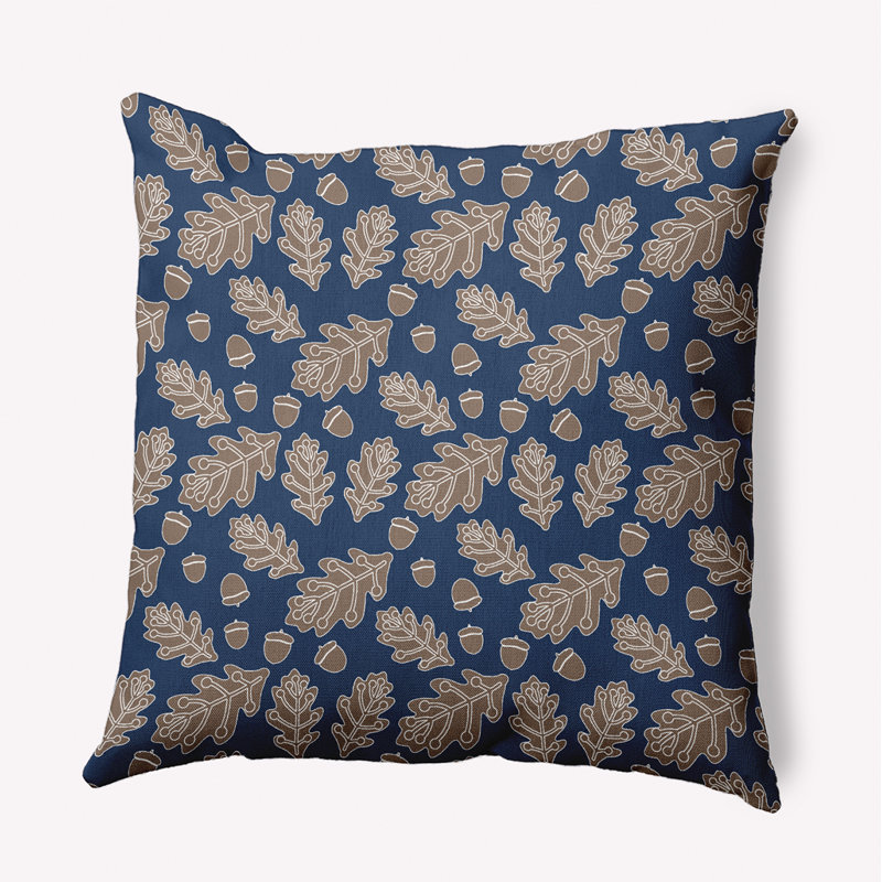 Coussin décoratif intérieur / extérieur Leaves and Acorns, H 16 po x l 16 po, Bleu marine, Carré