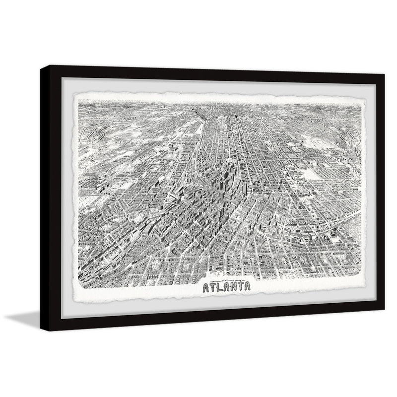 Old Atlanta Aérien - Cadre photo, impression sur papier, H 24 po x l 36 po x 1,5 po, Cadre noir