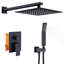 Système de douche à pluie mural moderne mat noir de 10 po avec valve à main et laiton-123111669