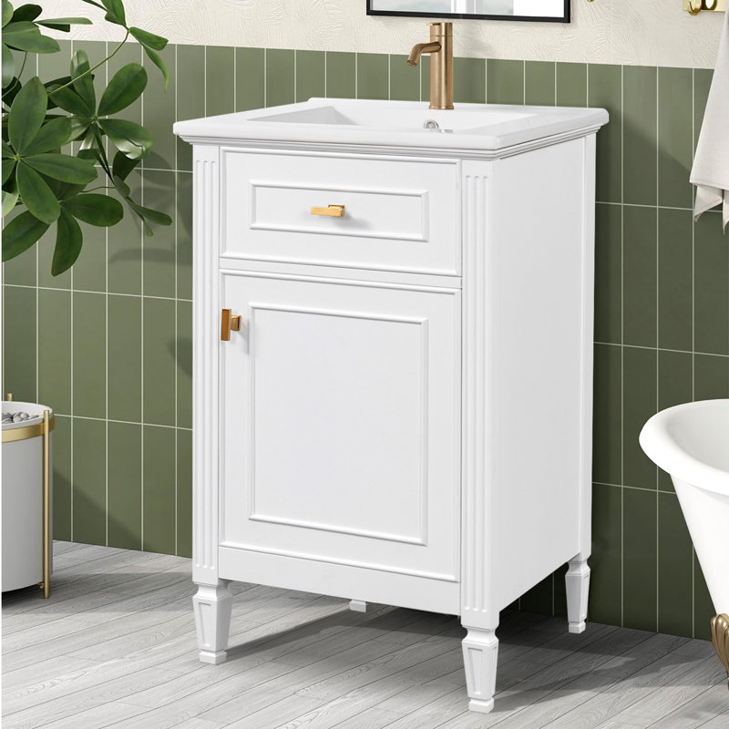 20" Modern Freestanding Bathroom Vanity With Ceramic Sink, Black