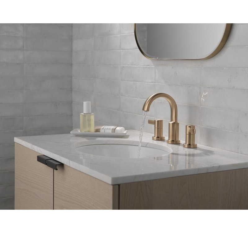 Robinet de salle de bain Albion en or brossé à 3 trous et robinet à deux poignées à 2 poignées pour meuble-lavabo, ensemble de drain en métal à poussoir, bronze champagne