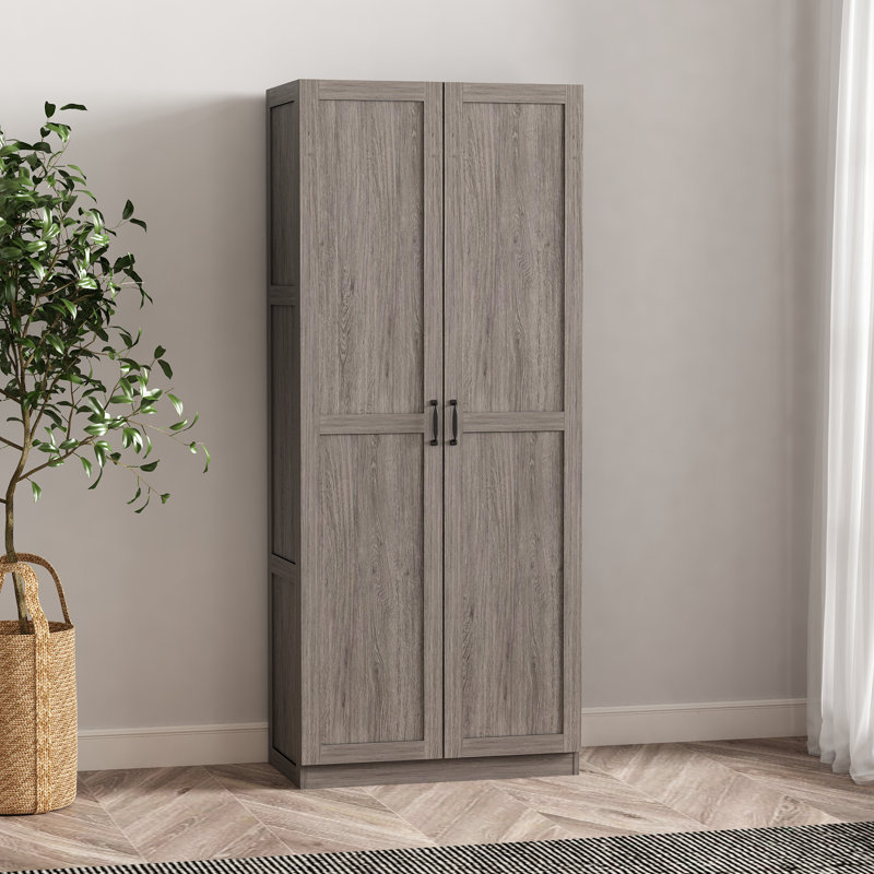 Cornelia Modern Storage Closet with 4 Fixed & Adjustable Shelves in Gray, Gray