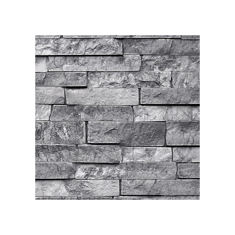 Grey Brick Wallpaper Peel and Stick 4 Rolls 40 x 300cm, Retro Faux 3D Rock Stone Textured Contact Paper