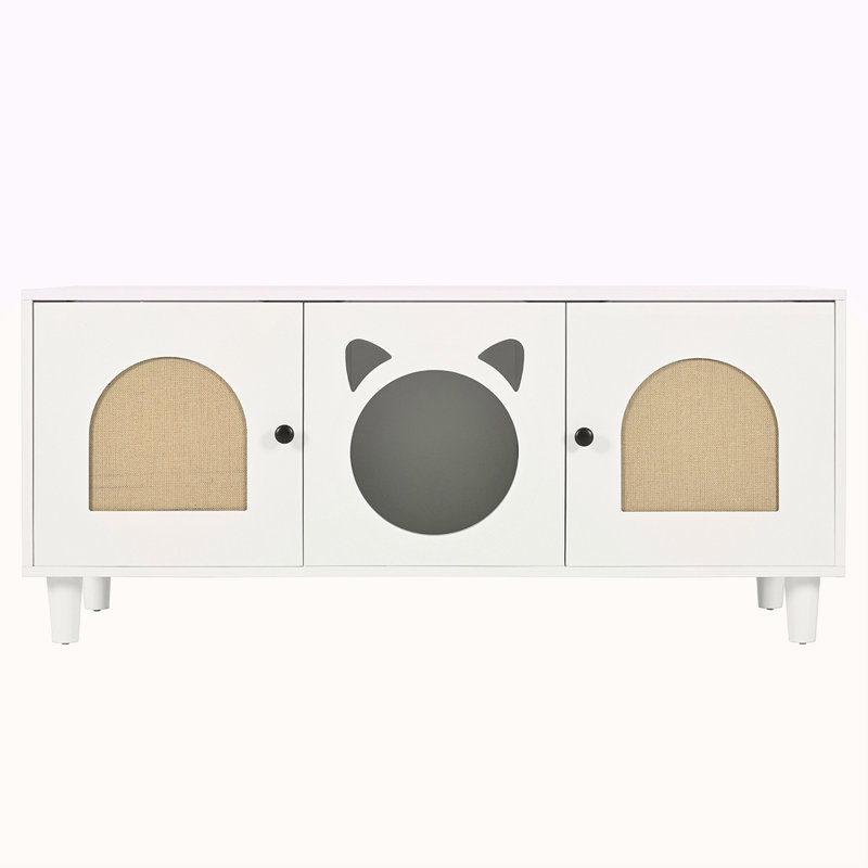 Armoire pour chat moderne en bois avec griffoir en sisal, litière pour chat avec rangement, table d'appoint blanc crème