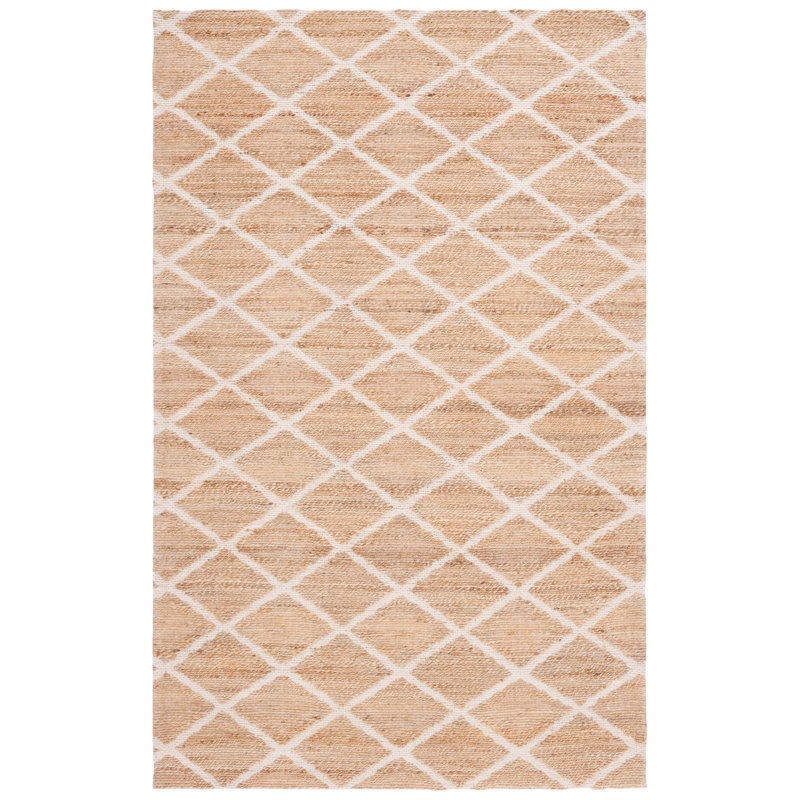 Cowden Natural Fiber Handloomed Jute Cotton Geometric Rug in Ivory/Natural, Rectangle 4' x 6'