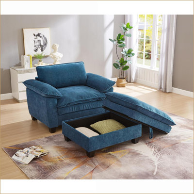 Sofas 51'' Casual Cloud Lazy Chaise Lounge with Ottoman &amp; Storage for Bedrooms/Living Rooms | Beige | Chenille