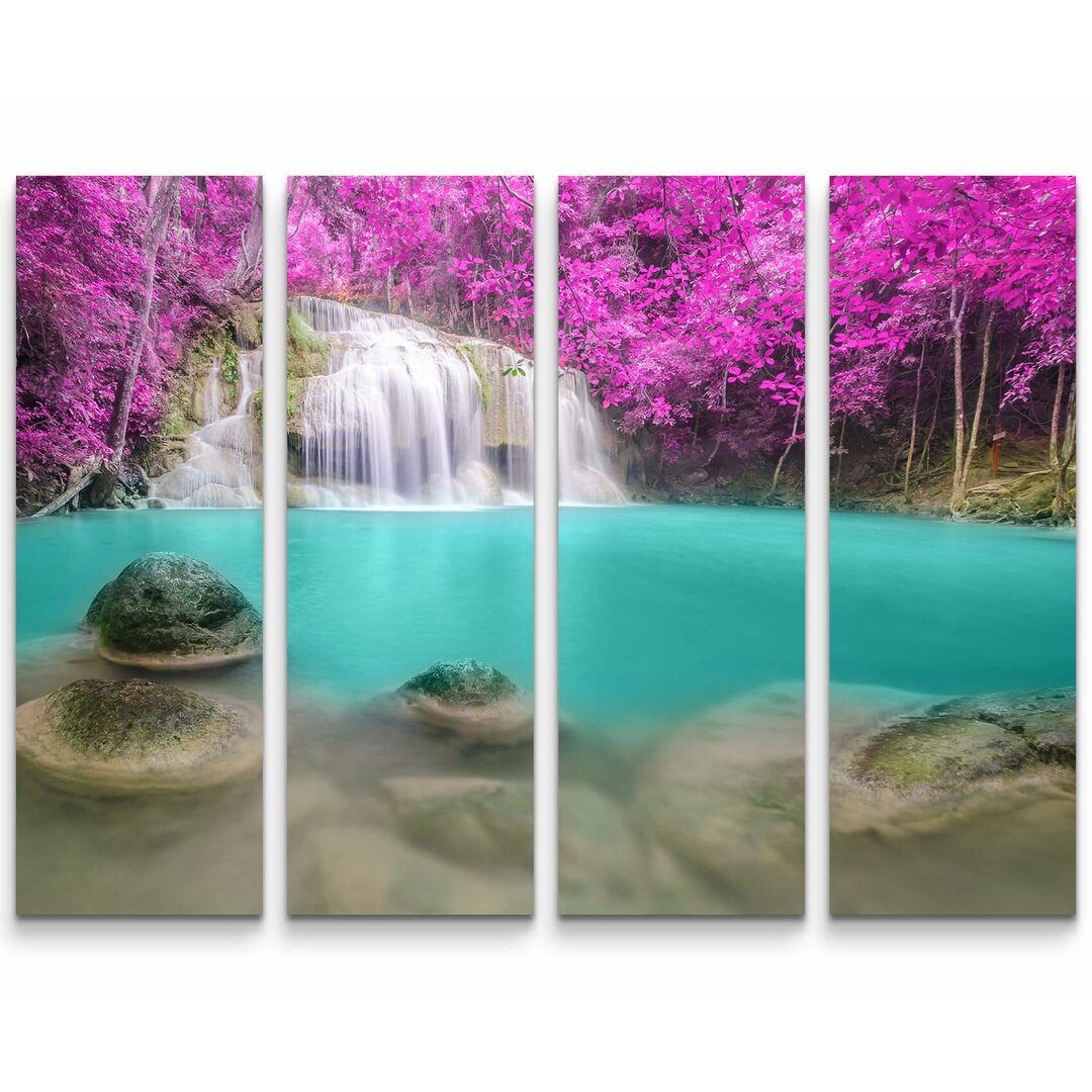 4-tlg. Leinwandbilder-Set Farben Pracht, am Erawan Wasserfall in Thailand