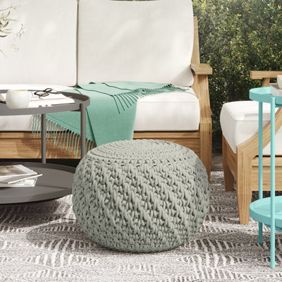 Nisi 19"W Grey Round Knitted Indoor/Outdoor Pouf by Simpli Home