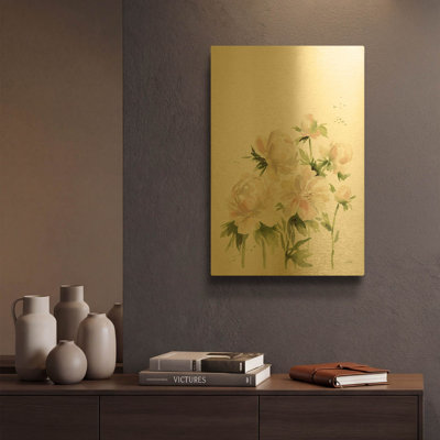 «Peony I» par Katrina Pete, art mural en métal doré, 12 po x 16 po
