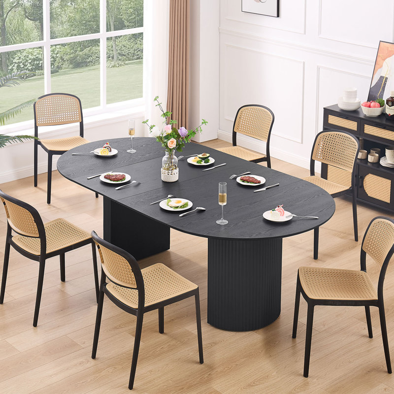 Black Solid Wood Round to Oval Extendable Dining Table