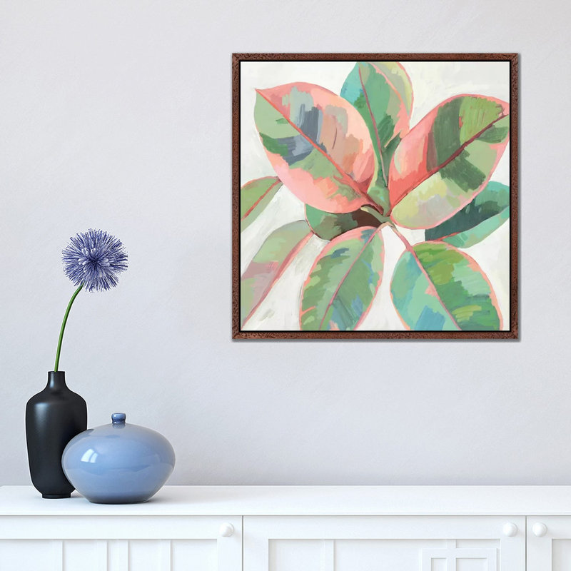 Pink Ficus II by Asia Jensen - Painting on Canvas, 45.72cm H x 45.72cm W x 3.81cm D, Classic Brown Wood Framed