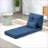 HOMCOM Convertible Lazy Sofa Floor Chair, Folding Couch Bed with Adjustable Backrest &amp; Pillows | Dark Blue | Linen-282622474
