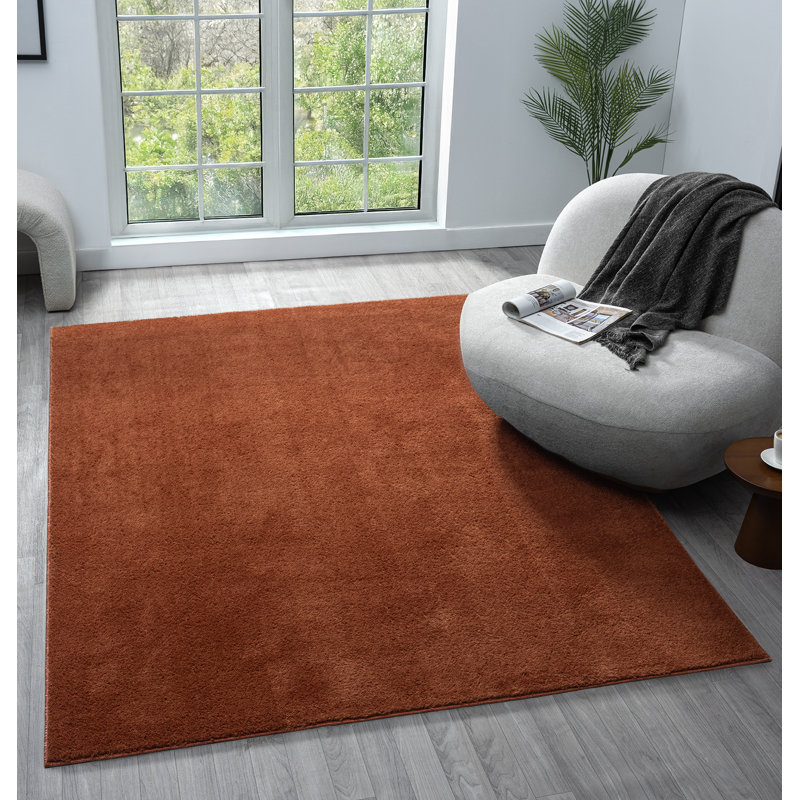 Taeler Washable Modern Living Room Rug Polyester Plain Indoor Area Rug with Low Pile - Anti-Slip Felt Backing SuperSoft Carpet Bedroom-Hallway, Terracotta