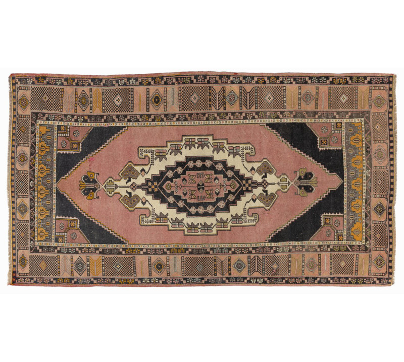Tapis tribal turc authentique fait à la main avec détails géométriques
