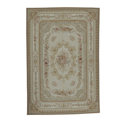 Tapis ivoire et bleu clair noué à la main de haute qualité