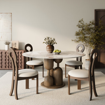 Round Dining Table Set With 4-6 Modern Chairs For Dining Room Living Room by Orren Ellis