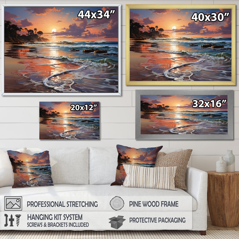 Beach Sunset Beach II - Nautical & Beach Canvas Wall Art, Toile tendue, H 24 po x l 32 po x P 1 po