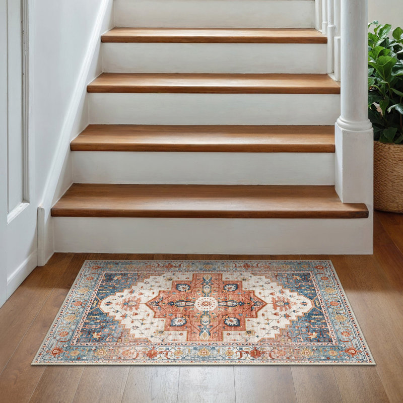 Area Rug, Rectangle 60 x 90 cm, Orange/Blue/Beige