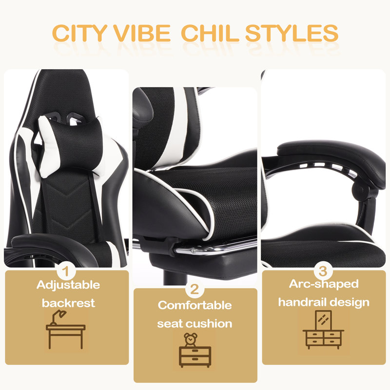 Chaise de jeu E-Sports siège de voiture de sport en polyuréthane moulé confortable et sécuritaire, Black