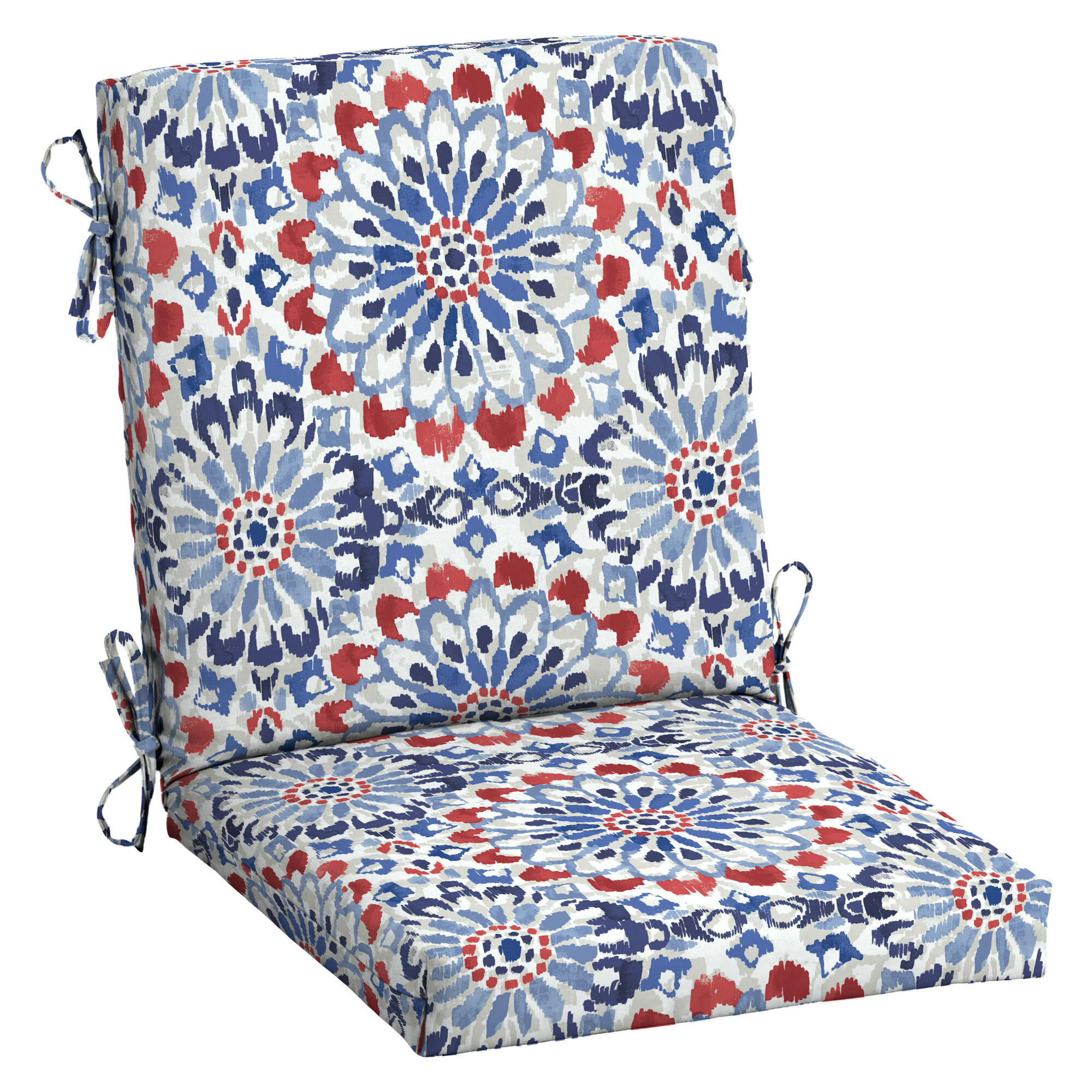 Lester Indoor/Outdoor Seat/Back Cushion Beachcrest Home Fabric: Red/Blue