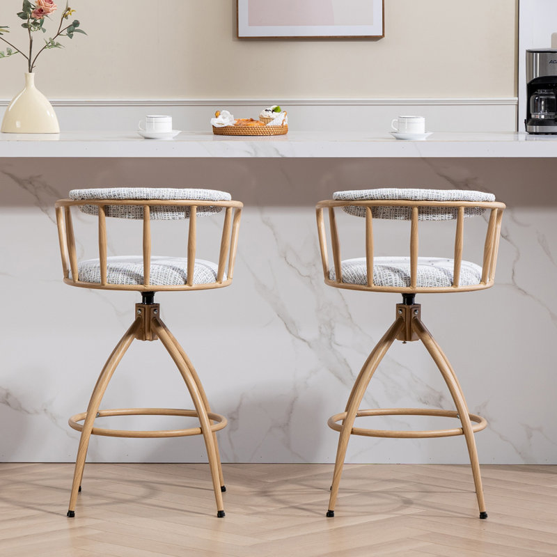 Tabouret pivotant, ensemble de 2 sièges en tissu avec structure en métal imprimée par transfert d'eau, chaises de bar de style industriel moderne
