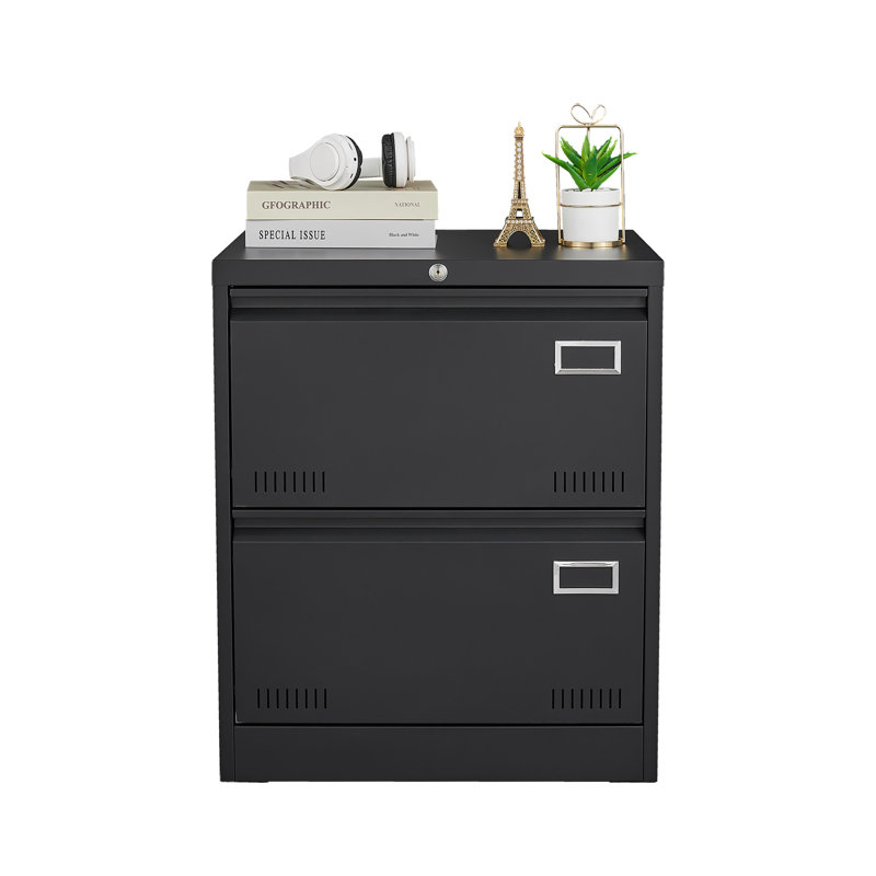 2 Drawer Metal Lateral File Cabinet With Lock, Black