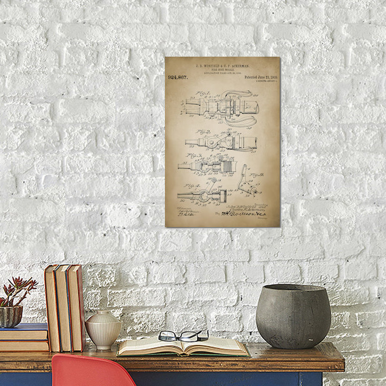 Brevet imprimé Store Firefight VI - impression sur toile tendue, H 26 po x l 18 po x P 1,5 po, Pas de tapis, Toile tendue