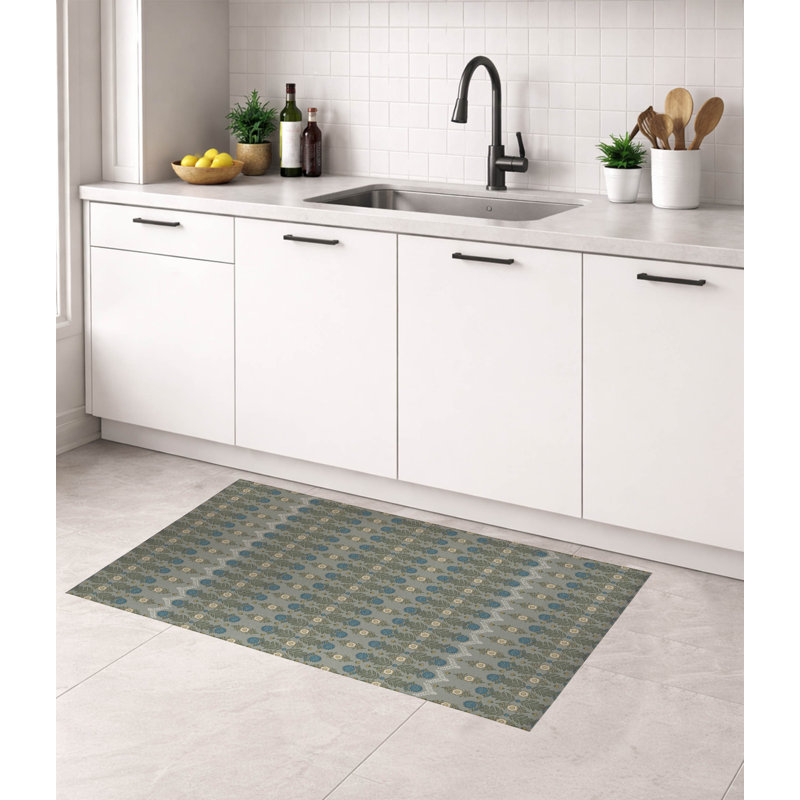 Kalina Low Profile Kitchen Mat, Sage, Rectangle 5' x 7'