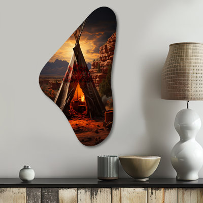 Native Tipi Embracing Tradition I - Native American Boomerang Shape Metal Wall Décor
