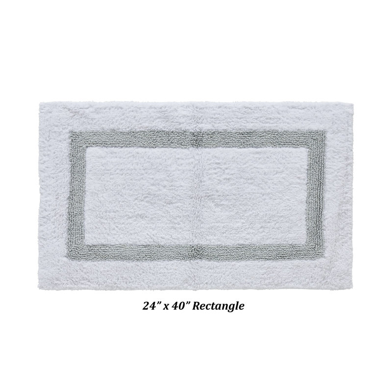 Widman 100% Cotton Tufted Reversible Bath Rug, Soft & Super Absorbent, Machine Washable Bathroom Rug for Shower, Tub & Sink Areas, 24" x 40" Rectangle, White/Blue