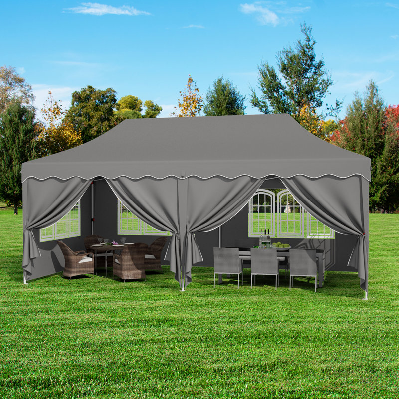 20'x10' Pop-Up Canopy Tent, Heavy Duty Oxford Fabric Commercial Gazebo with 4 Removable Sidewalls, Waterproof & UV-Resistant Instant Shelter, for Parties, Trade Shows, Backyard(gray)