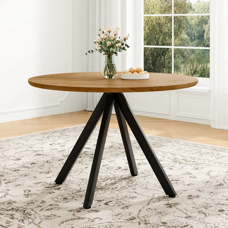 Whole Board Round Dining Table, 75cm H x 100cm L x 100cm W, Natural/Black
