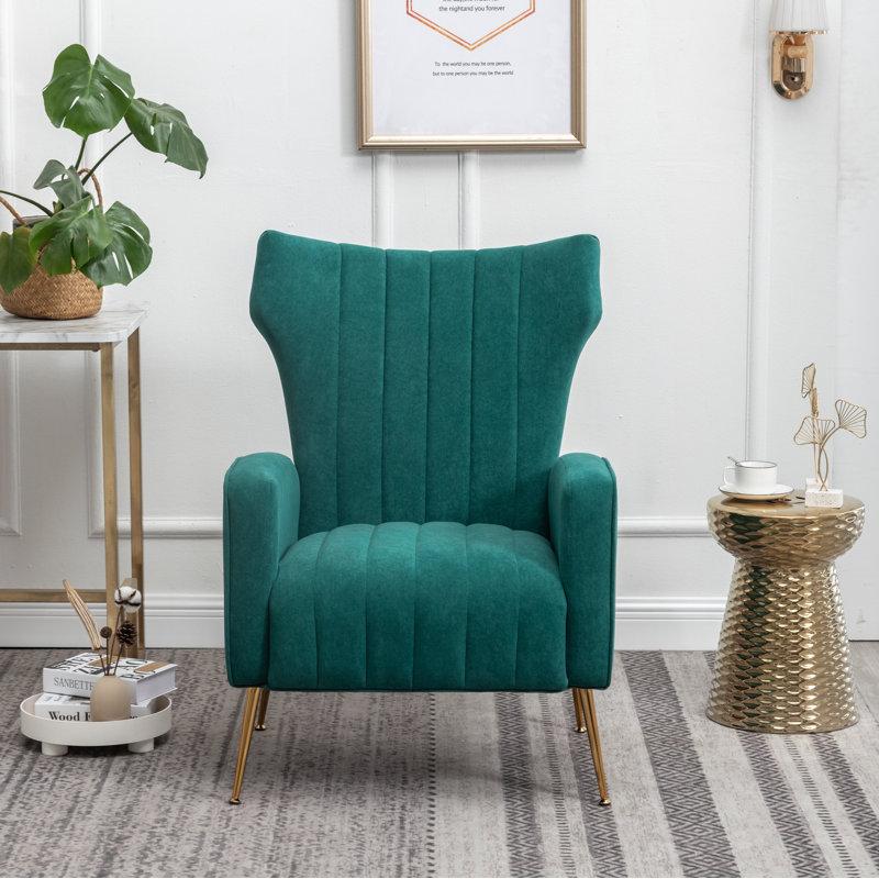 Milana 27" Wide Velvet Wingback Chair, Dark Green Velvet