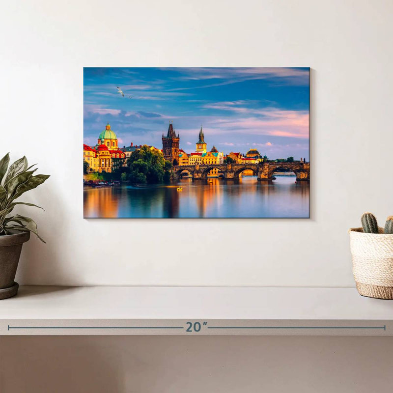 Pont Charles et paysage urbain, H 8 po x l 12 po