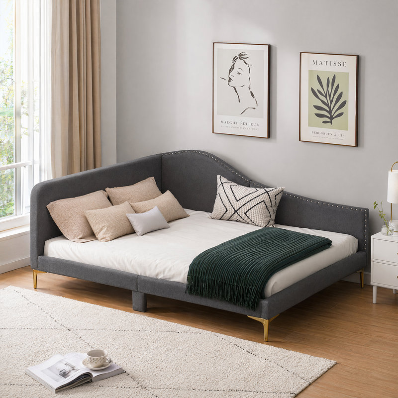 Lit de jour en lin durable avec tête de lit et caractéristiques de conception moderne | Conception confortable du dossier et des accoudoirs