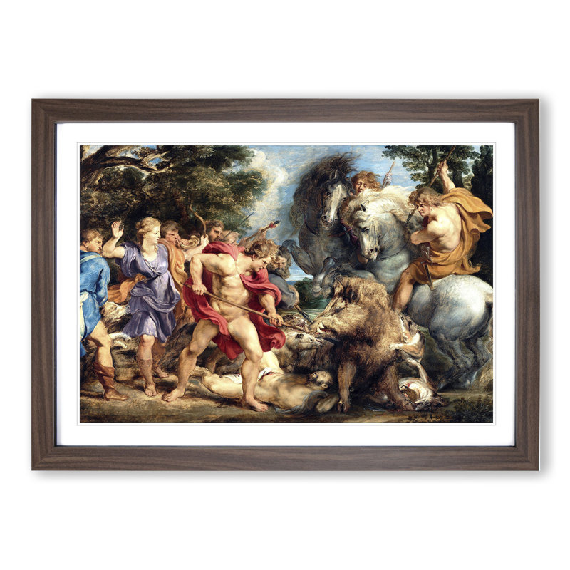 Attack by Peter Paul Rubens - Picture Frame Graphic Art, 27cm H x 36cm W x 2cm D, Walnut Framed