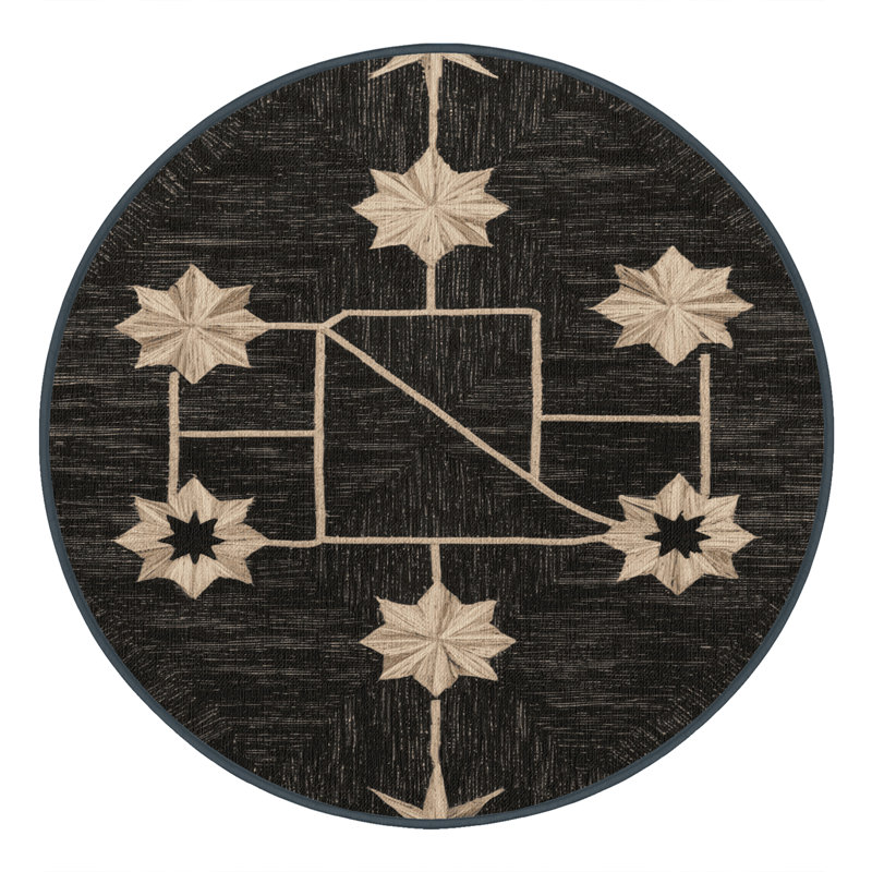 Tapis noir lavable à la machine, Rond 8 pi