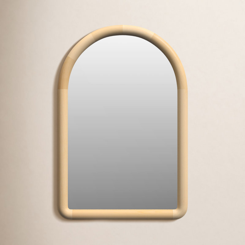 Breece Wooden Arched Bathroom Wall Mirror, Natural