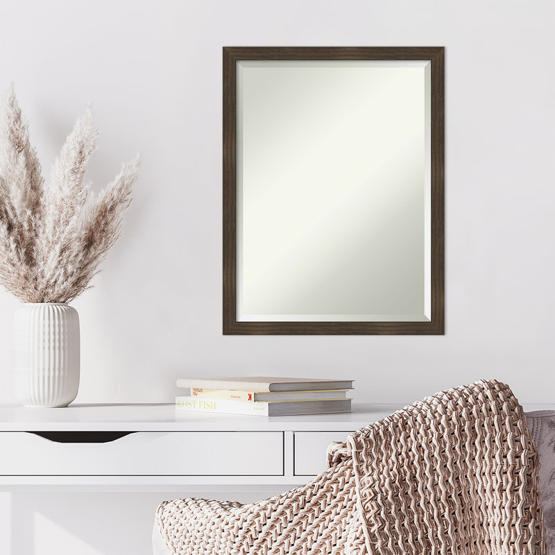 Miroir mural en bois, 26 po x 20 po, Brun foncé