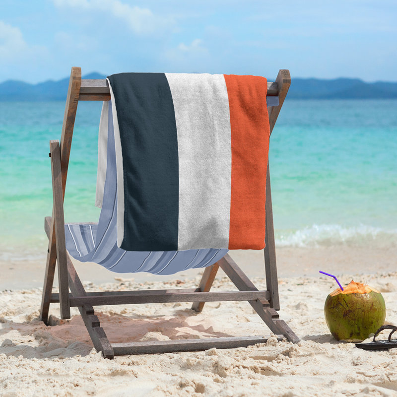 Beach Towel, Light Gray/Navy Blue/Orange
