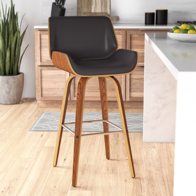 Alli Swivel Faux Leather Counter & Bar Stool with Wood Legs and Metal Footrest