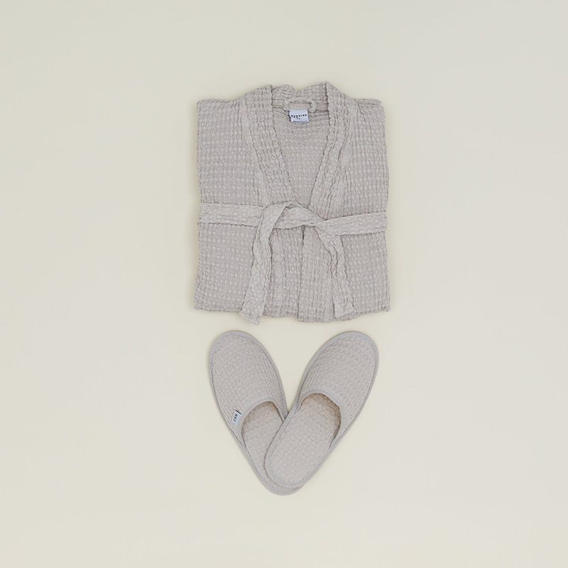 Pantoufles simples en coton gaufré, Moyen, Gris clair
