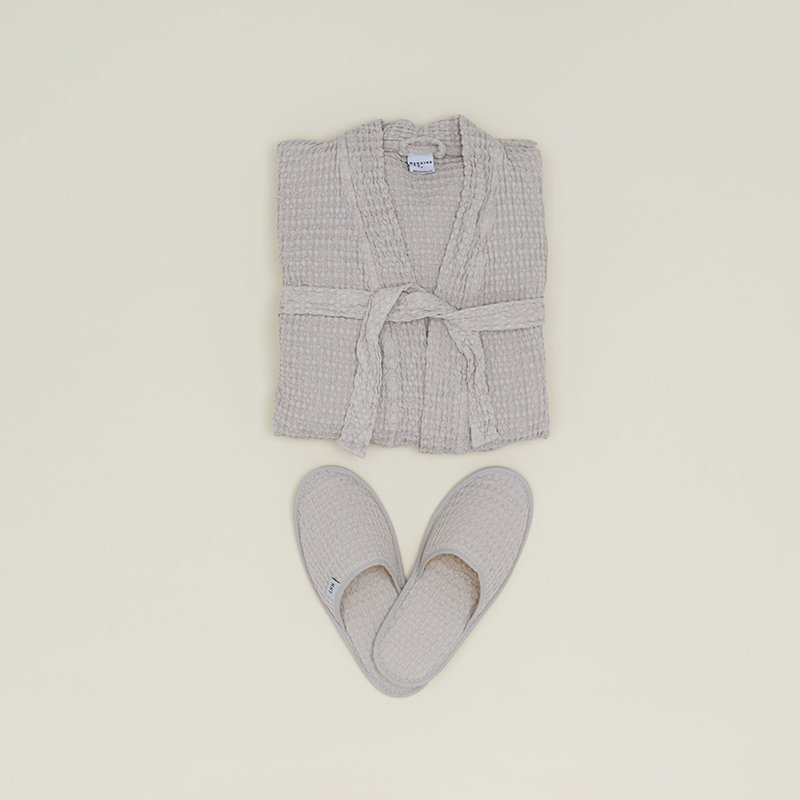 Pantoufles simples en coton gaufré, Moyen, Gris clair